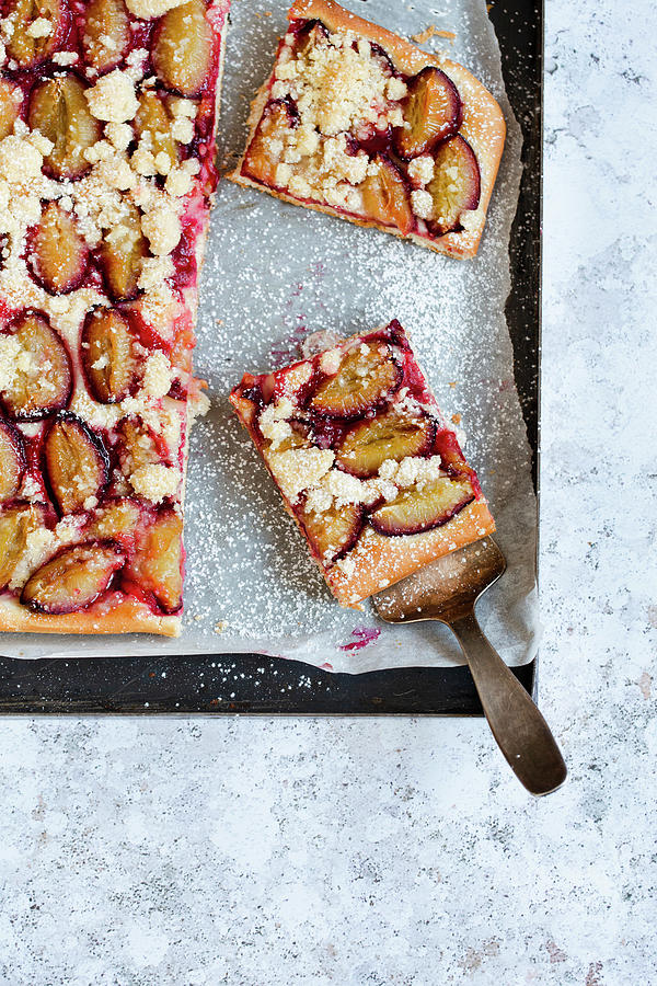 Damson Crumble Tray Bake Cake seen From Above Photograph by Tina Engel
