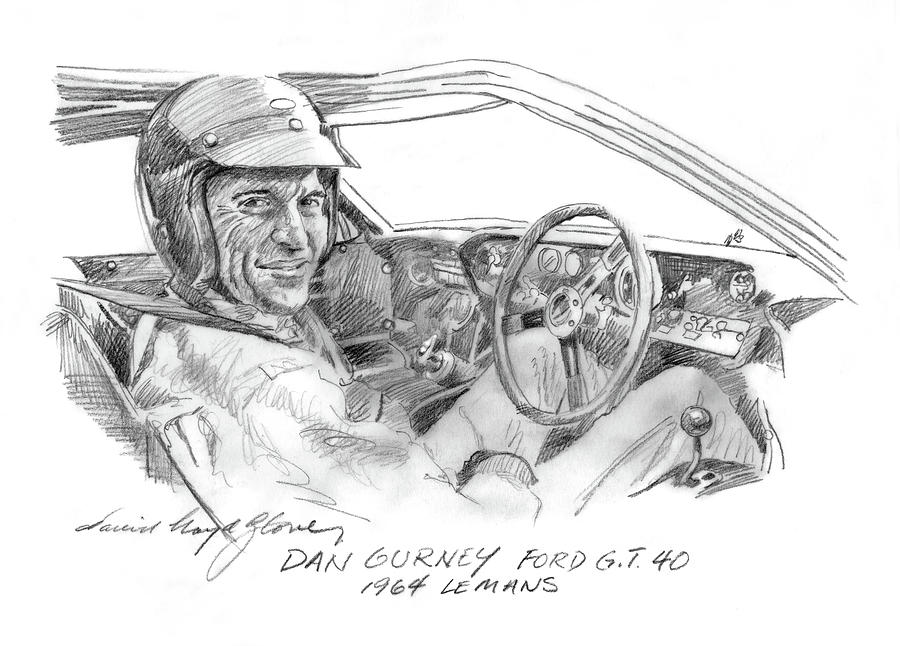 Dan Gurney Ford G.t. 40 Drawing by David Lloyd Glover