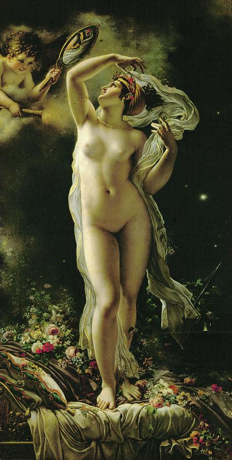 Danae, looking at herself in a mirror held by Cupid. Oil on canvas -1789- 170 x 87.5 cm Inv. 93. Painting by Anne-Louis Girodet de Roussy-Trioson Anne Louis Girodet de Roussy-Trioson