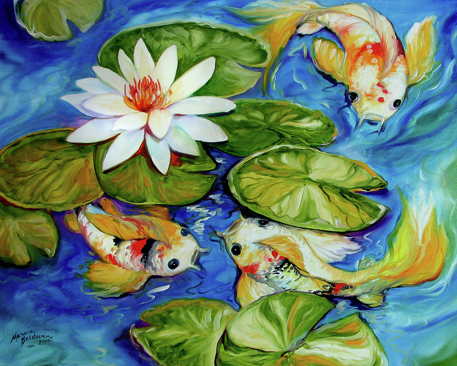 Lily Painting - Dance Of The Koi 2 by Marcia Baldwin