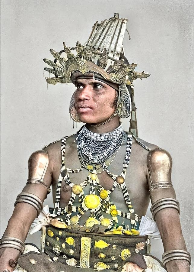 Dancer From Ceylon With Embossed Silver Helmet Colorized By Ahmet Asar Painting