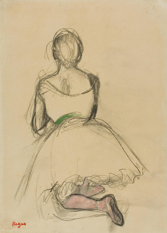 Dancer Kneeling, Seen from the Back Drawing by Edgar Degas
