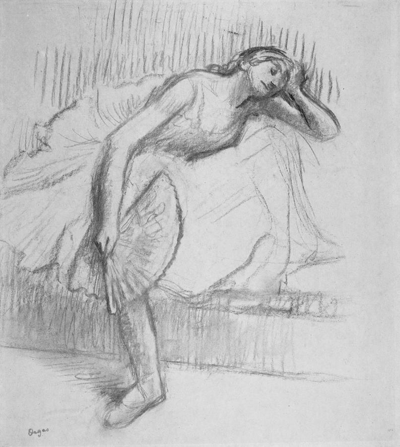 Dancer Resting with a Fan Drawing by Edgar Degas