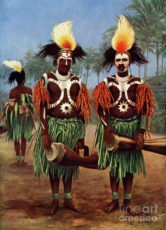 Dancers Of The Fly River Region, Papua Drawing by Print Collector