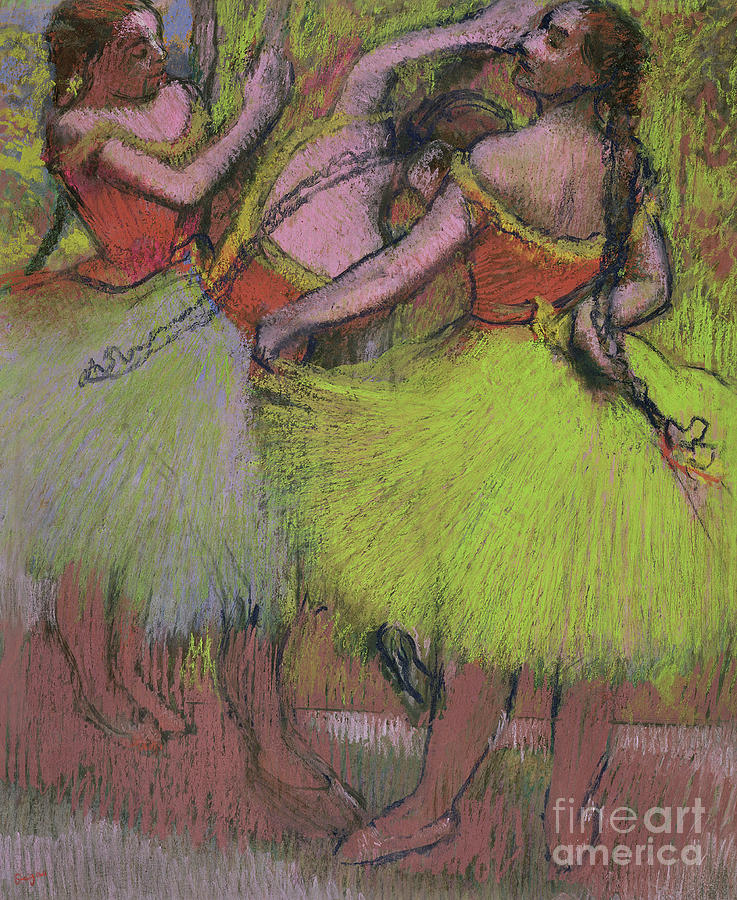 Dancers with Hair in Braids Pastel by Edgar Degas