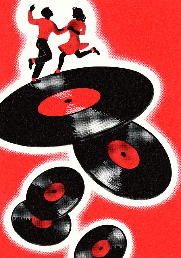 Music Drawing - Dancing Couple and Records by CSA Images