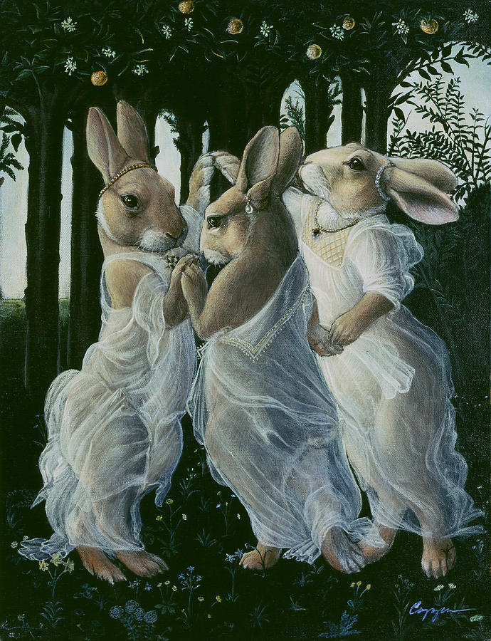 Bunnies Painting - Dancing Graces by Melinda Copper Bunnies Painting - Dancing Graces by Melinda Copper