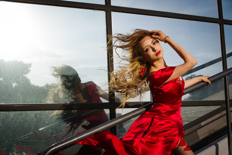 Dancing In The Wind, A Red Dress  :  Katty Photograph by Kotaro