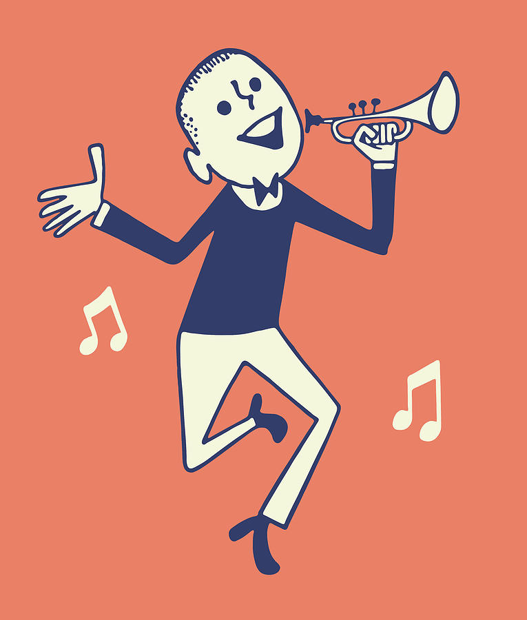 Music Drawing - Dancing Man and Trumpet by CSA Images