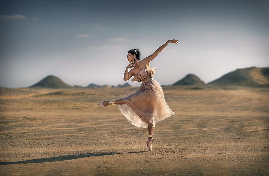 Ballerina Photograph - Dancing On The Desert Sand by Waldemar Szmidt