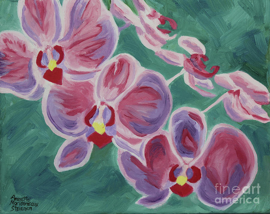Dancing Orchids Painting by Annette M Stevenson