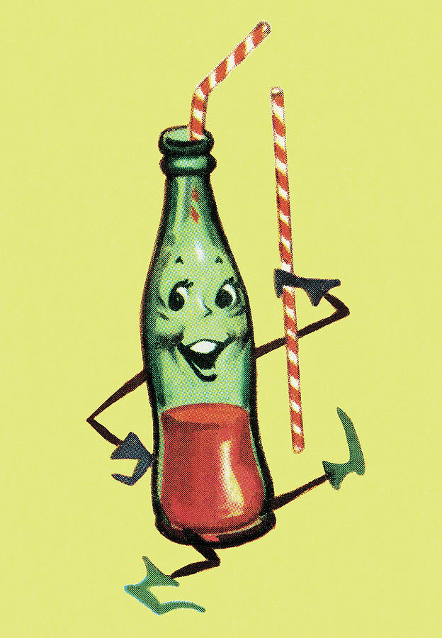 Vintage Drawing - Dancing Pop Bottle by CSA Images
