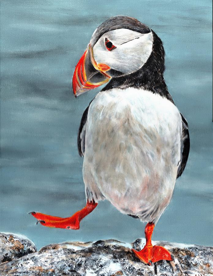 Dancing Puffin Painting by John Neeve