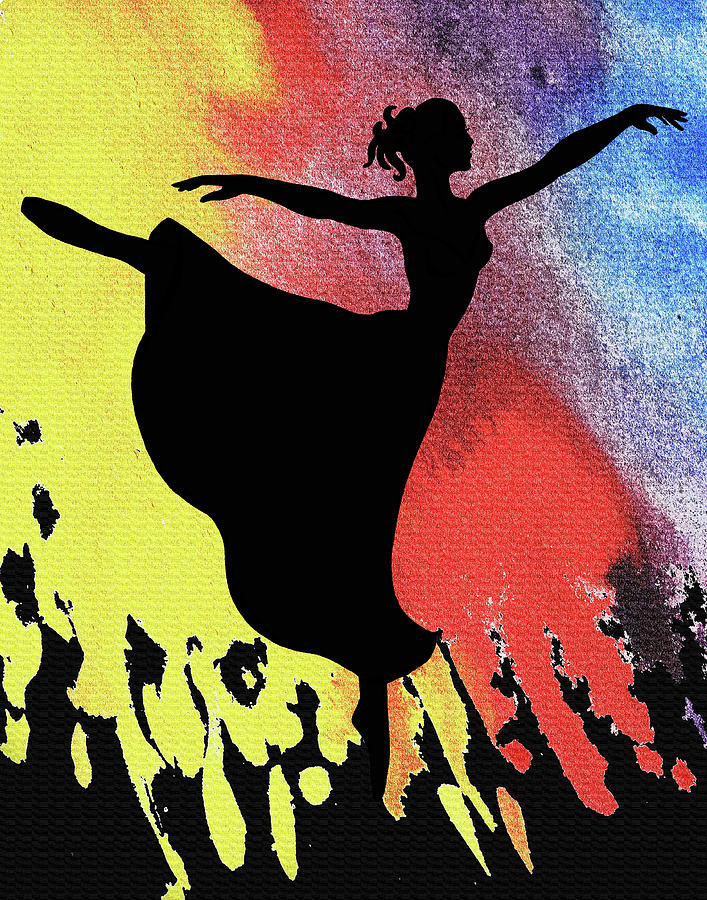 Dancing With Watercolor Ballerina Silhouette III Painting by Irina Sztukowski