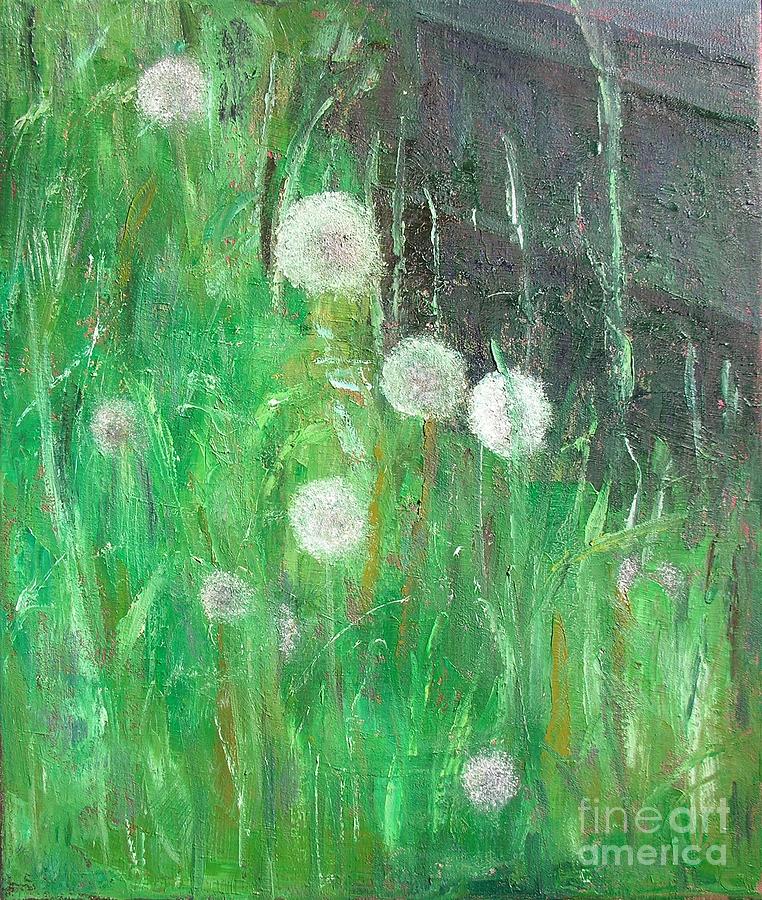 Dandelion Clocks In Grass Painting by Ruth Addinall