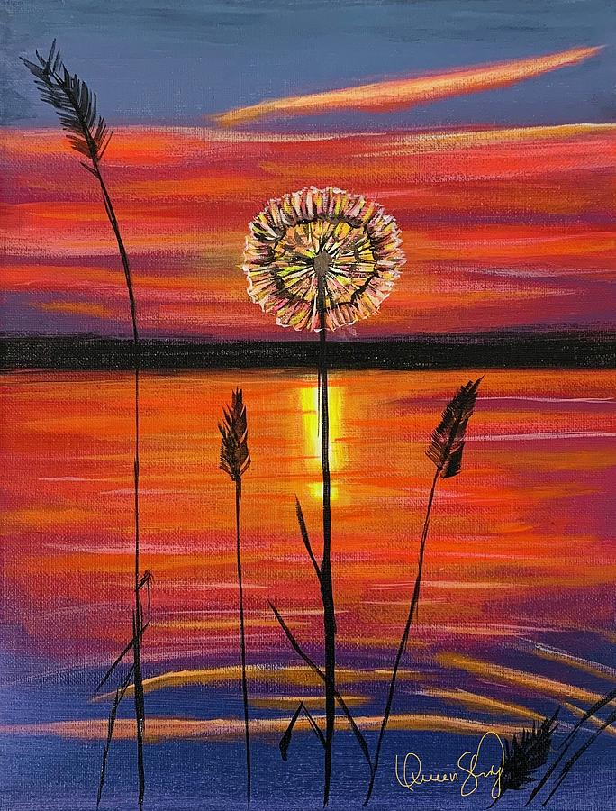 Dandelion in Sunset Painting by Queen Gardner