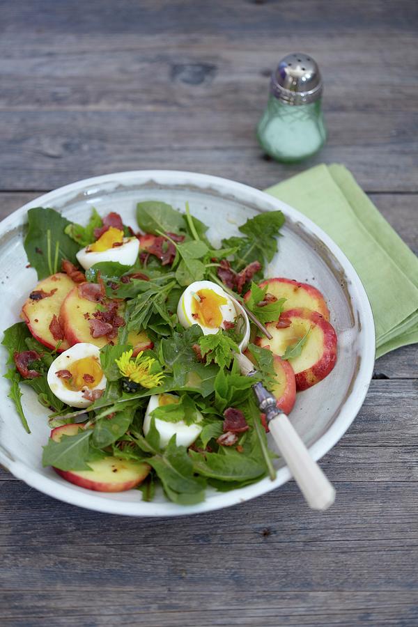 Dandelion Leaf Salad With Apple And Egg Photograph by Anke Schtz
