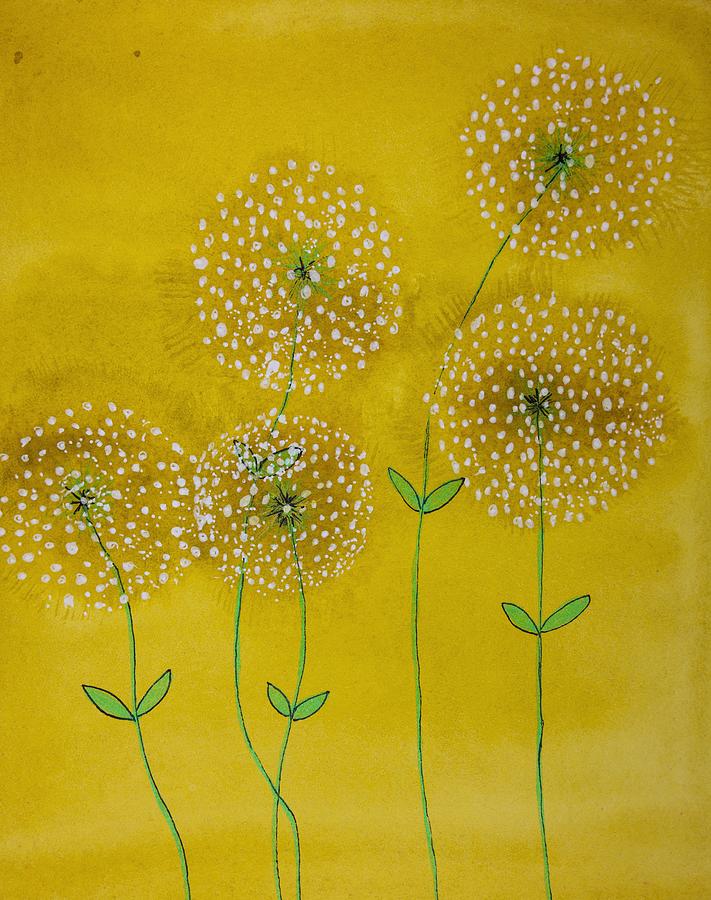 Flower Drawing - Dandelion On A Gold Background by Guido Vermeulen-Perdaen