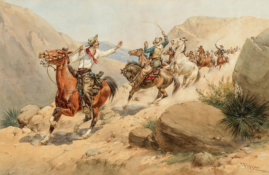 Danger Ahead, Horse Thieves Painting by Herman Wendelborg Hansen - Pixels