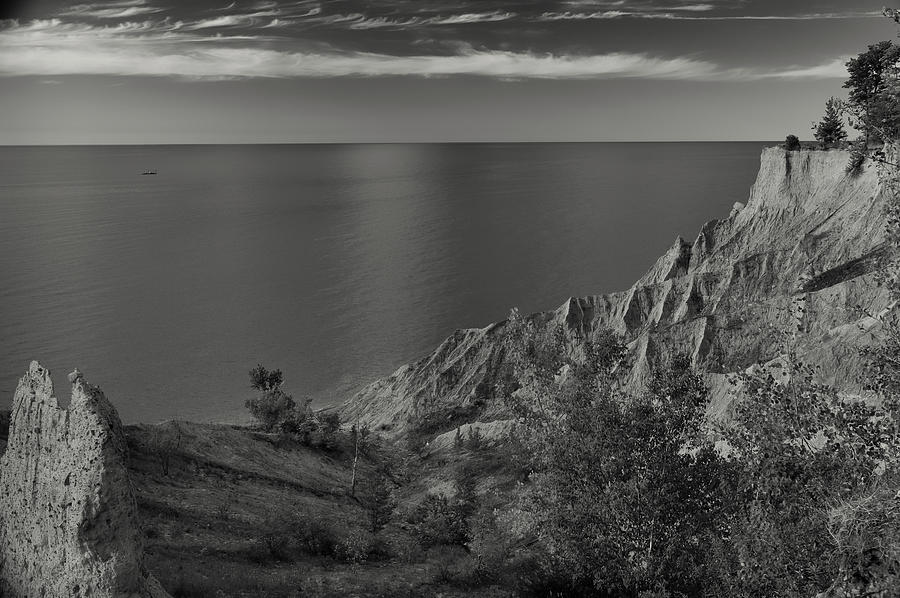 Black And White Photograph - Dangerous Jagged Seacoast With Bluffs by Anthony Paladino