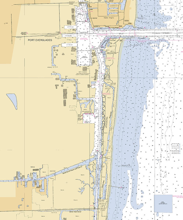 Daniabeach florida Nautical Chart _v6 Mixed Media by Sea Koast Pixels