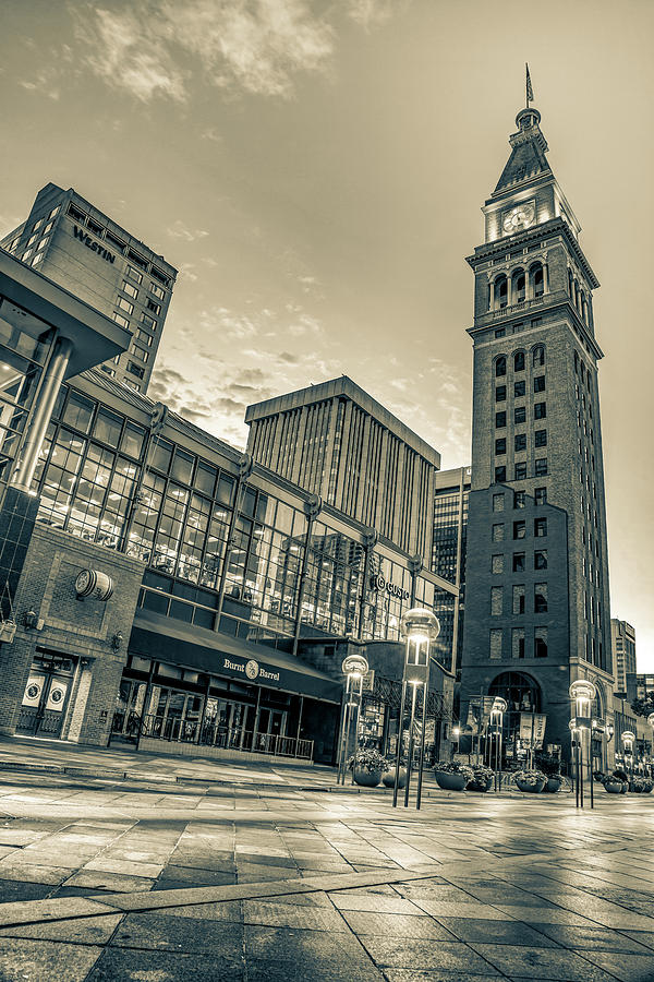 Architecture Photograph - Daniel and Fishers Tower - Downtown Denver Colorado Sepia by Gregory Ballos