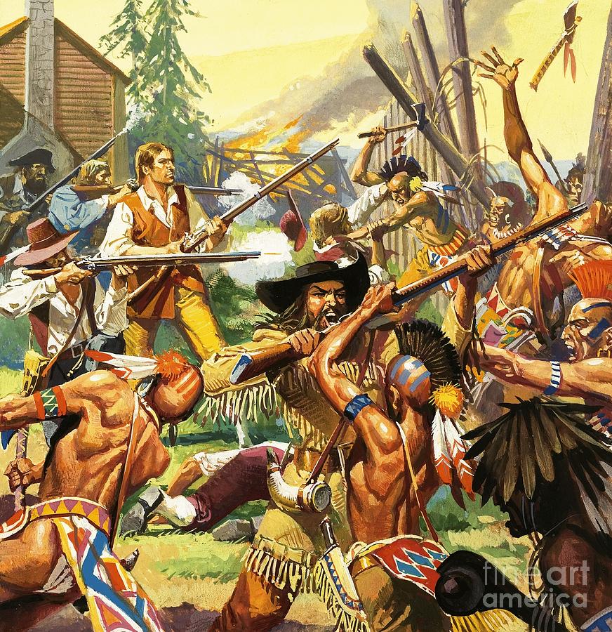 Native American Painting - Daniel Boone Defending A Kentucky Homestead From Attacking Indians by Severino Baraldi