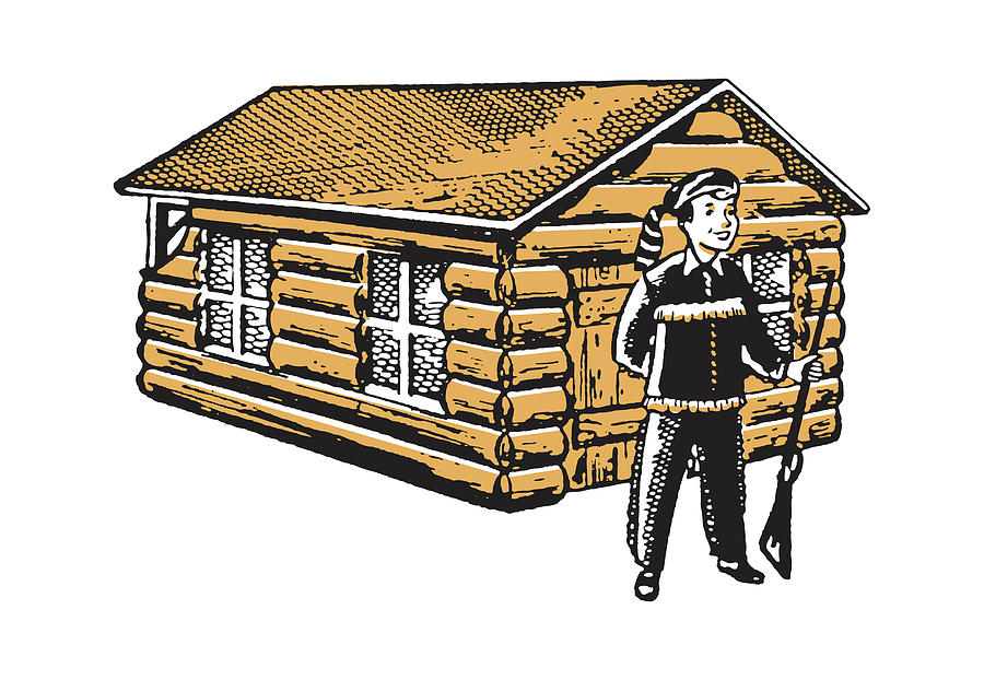 Vintage Drawing - Daniel Boone in Front of Log Cabin by CSA Images