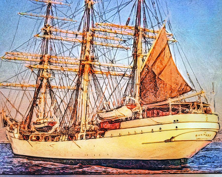 Danmark Tall Ship Painting by Anne Sands