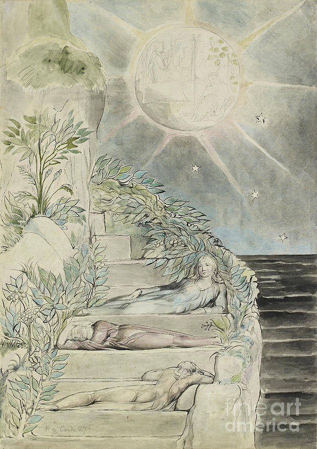 Dante And Statius Sleeping, Virgil Watching Watercolor Painting by William Blake