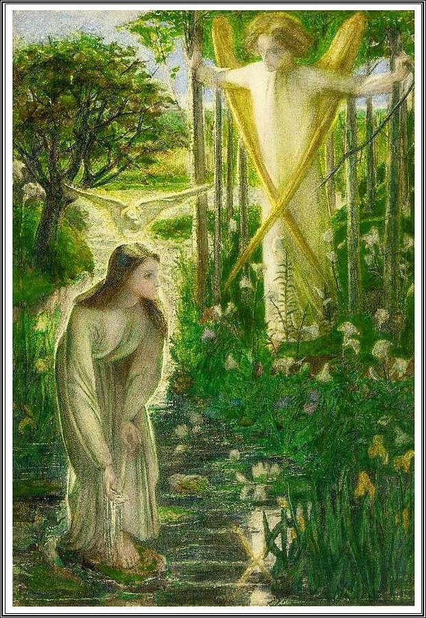 Dante Gabriel Rossetti  1828-1882  The Annunciation - 1855 Painting by Celestial Images