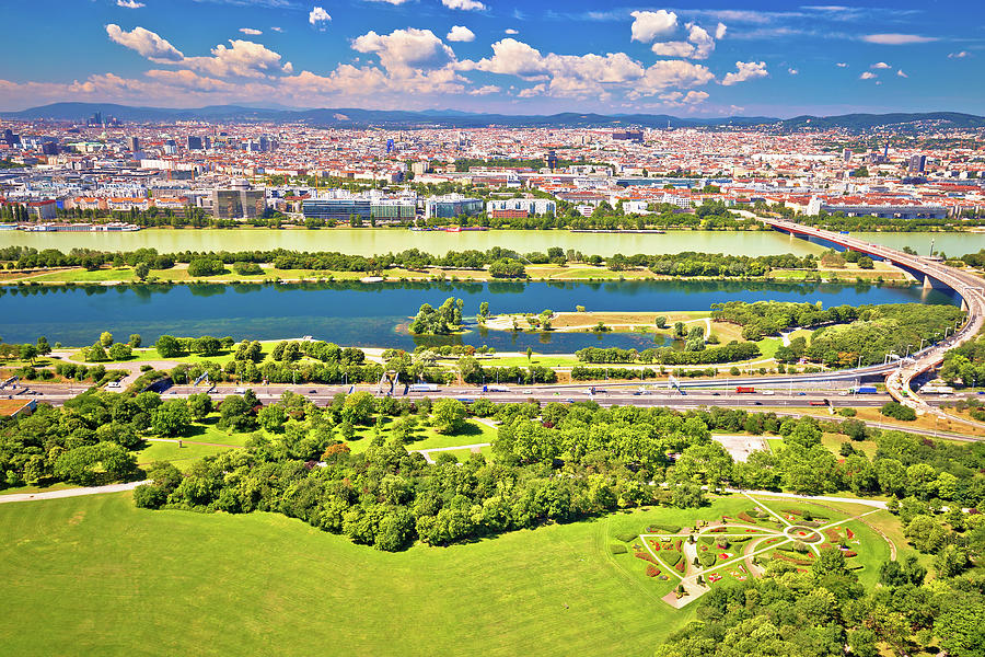 Danube river and Vienna cityscape view Photograph by Brch Photography
