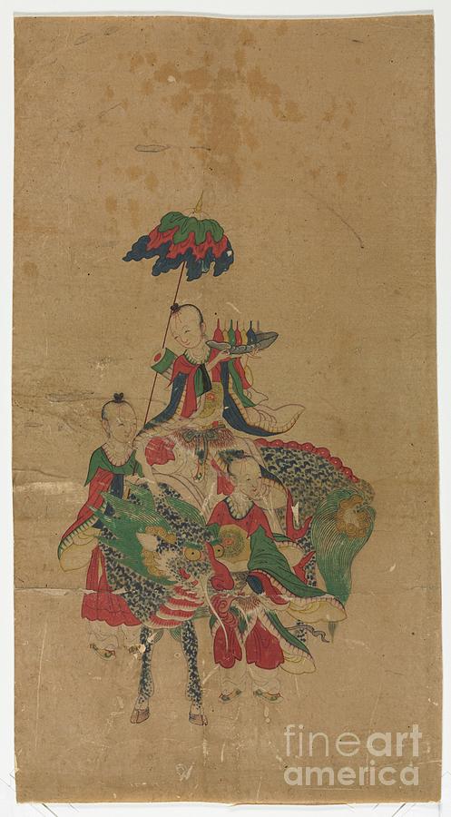 Daoist Immortal On A Kilin And Two Drawing by Heritage Images