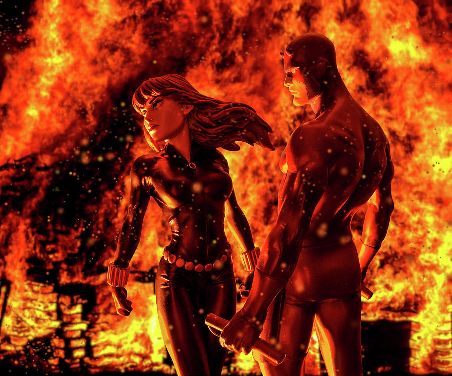Avengers Photograph - Daredevil and Black Widow - Fire by Blindzider Photography