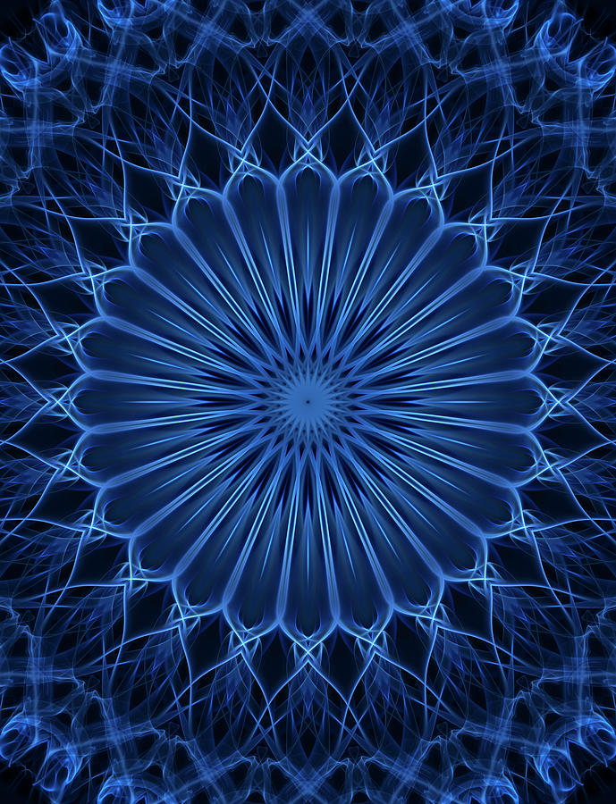Dark and light blue mandala Digital Art by Jaroslaw Blaminsky