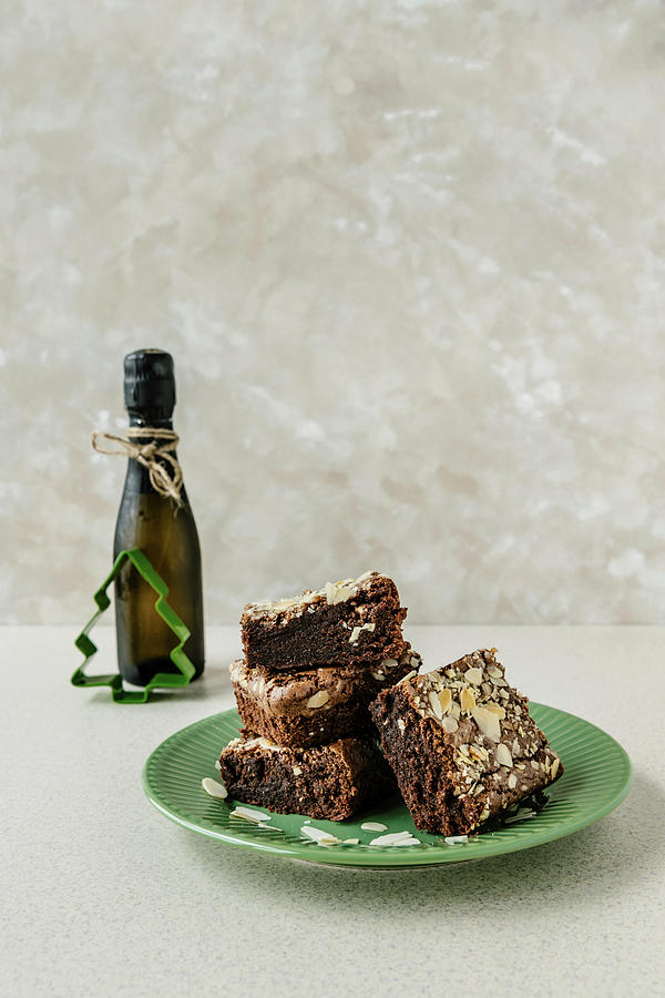 Dark Chocolate And Almond Brownies Photograph by Alla Machutt