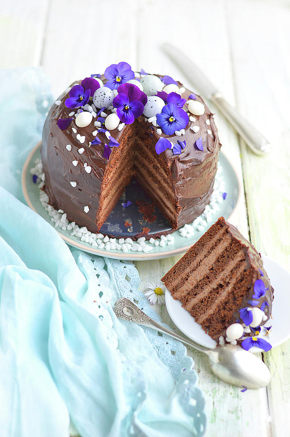 Dark Chocolate And Praline Easter Layer Cake Photograph by Kerouédan