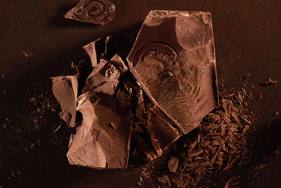 Dark Chocolate Block With Shavings From Overhead Photograph by Flashlight Studio
