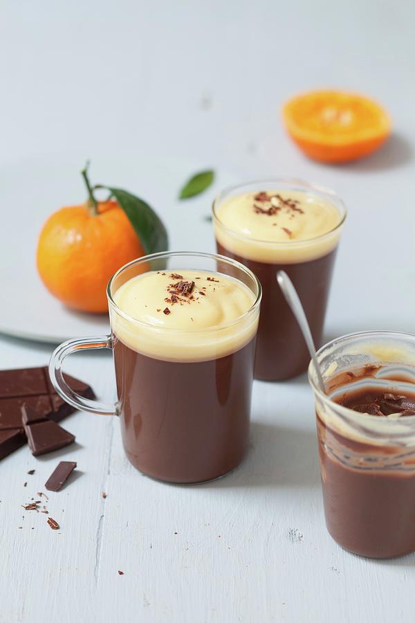 Dark Chocolate Cream Dessert With Clementine Emulsion Photograph by Garnier