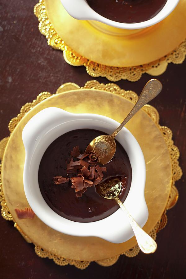 Dark Chocolate Mousse With Chocolate Curls Photograph by Studio Lipov