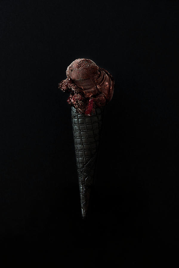 Dark Chocolate With Raspberry Ice Cream On A Charcoal Cone. Photograph by Miha Lorencak