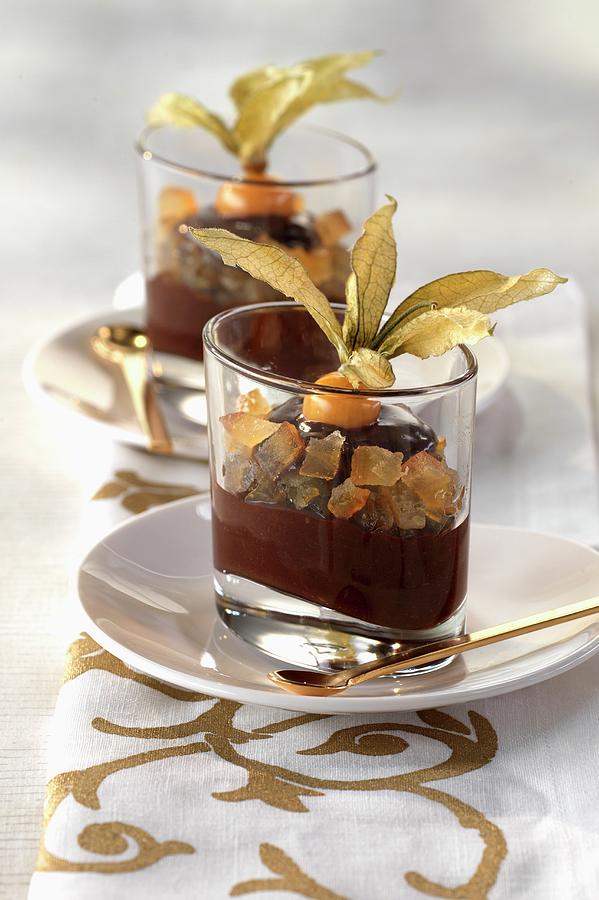 Dark Cream Dessert With Confit Citrus Fruit Photograph by Rivire