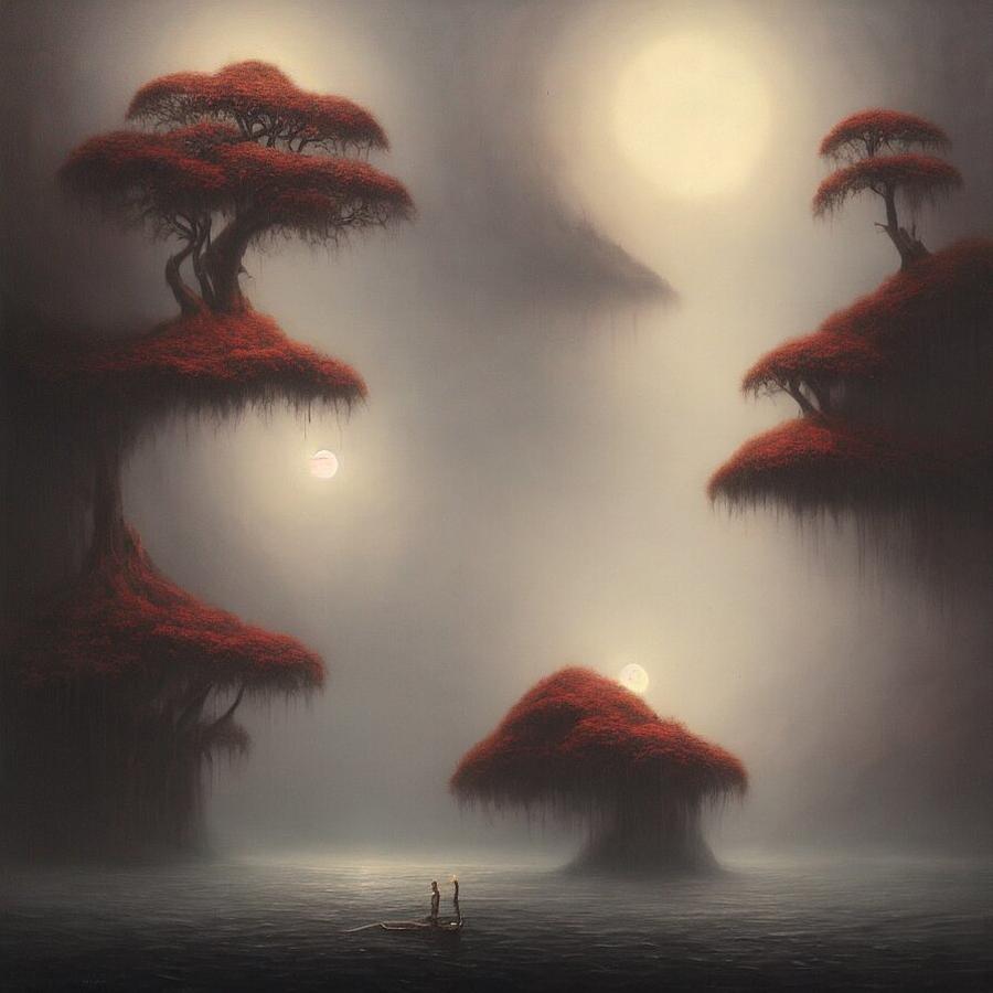 Dark Fantasy Oil Painting Giant Bonsai Digital Art by Stable Diffusion ...