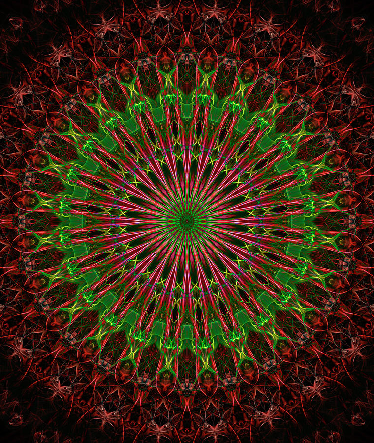 Dark red and green mandala Digital Art by Jaroslaw Blaminsky