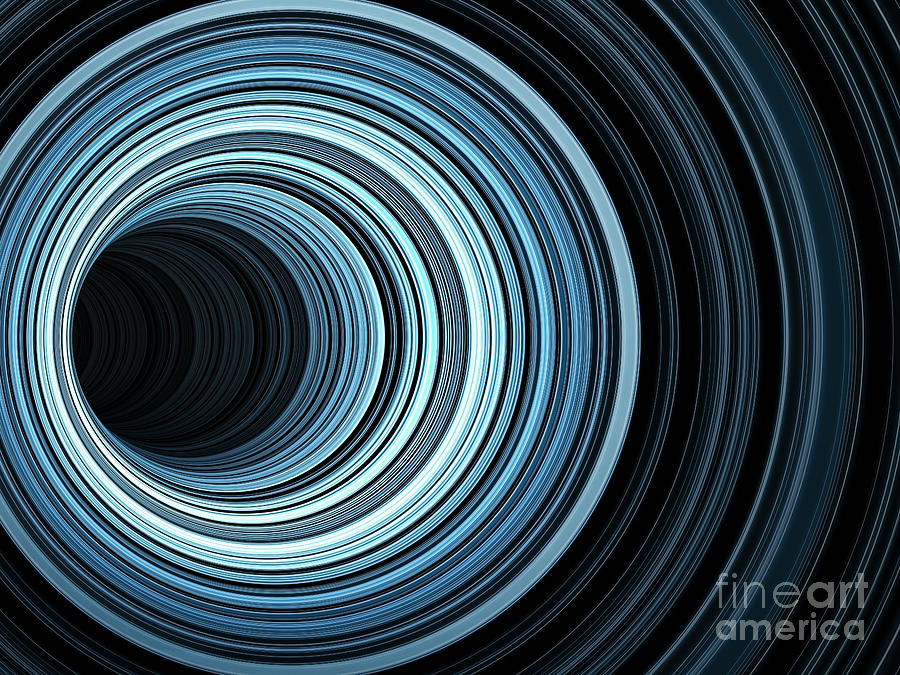 Dark Tunnel Of Glowing Blue Rings, 3d Photograph by Eugenesergeev