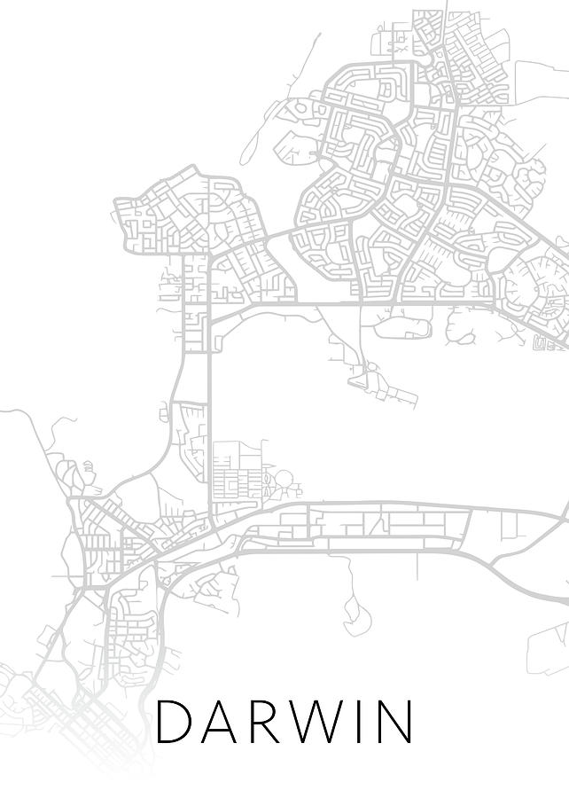 Black And White Mixed Media - Darwin Australia City Street Map Minimalist Black and White Series by Design Turnpike