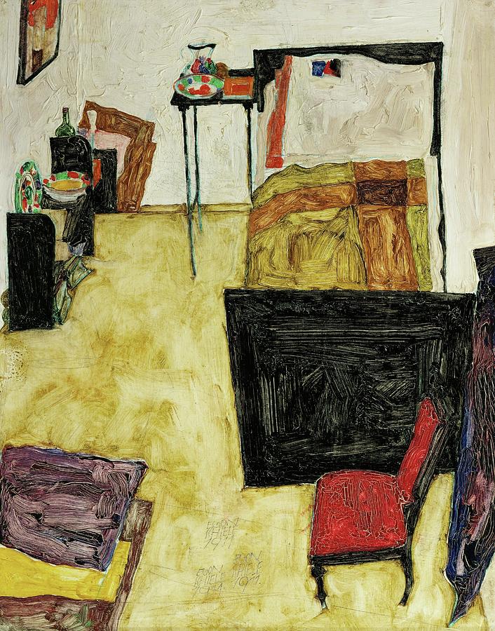 Das Zimmer des Kuenstlers in Neulengbach - The artists room in Neulengbach, Austria. Painting by Egon Schiele -1890-1918-