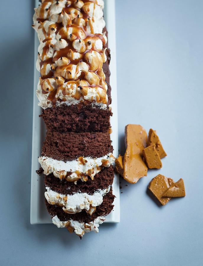 Date And Banana Chocolate Cake With Meringue And Caramel Photograph by Great Stock!