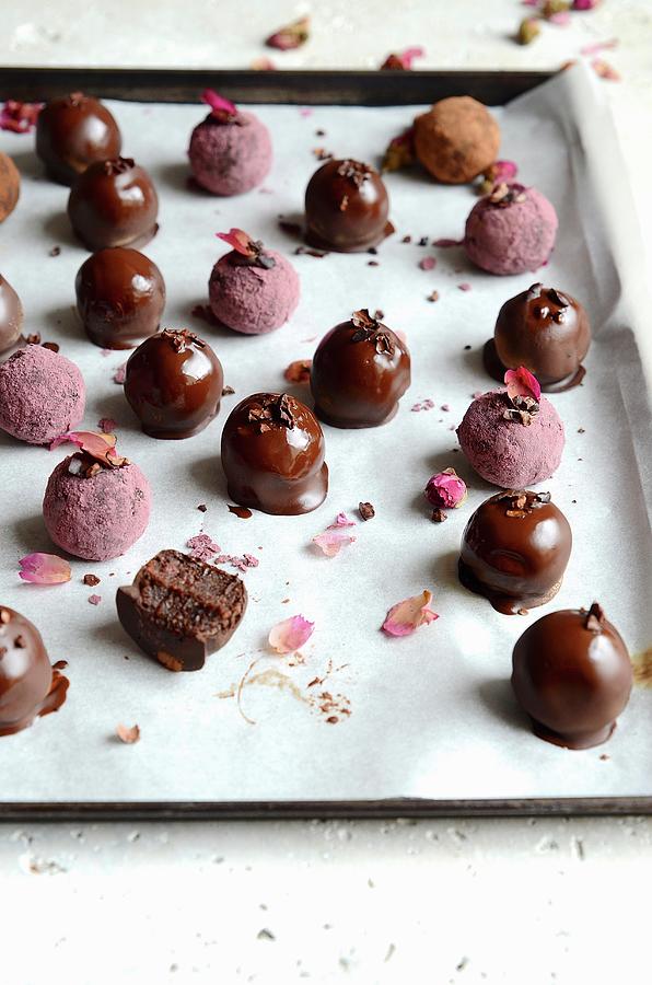 Date Candies With Dark Chocolate And Cherries Photograph by Great Stock!
