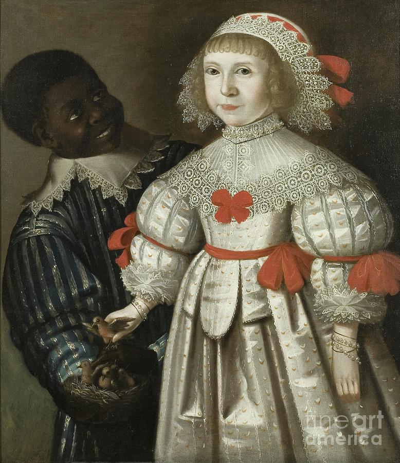 Lace Painting - Daughter Of Florence Poulett And Thomas Smyth Of Ashton Court, With Her Black Page, C.1640 by Gilbert Jackson